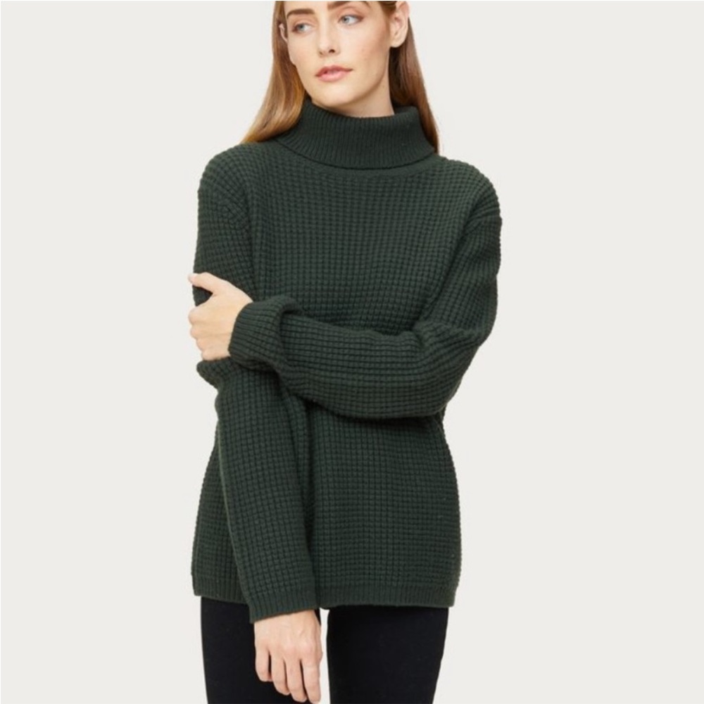 Jenni Kayne Forest Green Waffle Knit Turtleneck Sweater